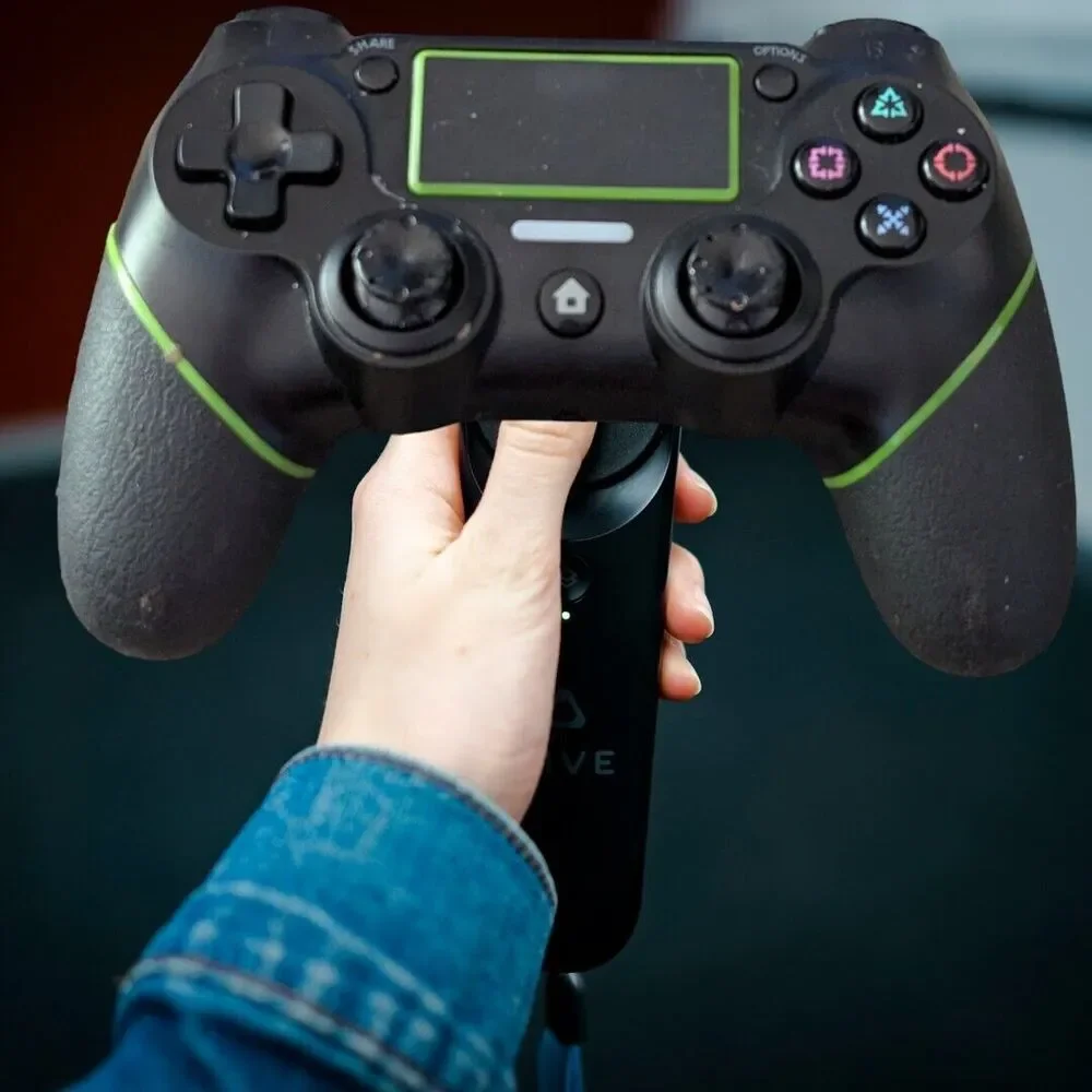 Unbranded PlayStation 4 PS4 Dualshock Wireless Controller Jet Black Green Stripe